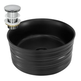 Vasque a poser céramique noir lavabo avec garniture de vidage chrome 410x180 mm