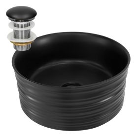 Vasque a poser céramique noir lavabo avec garniture de vidage noir 410x180 mm