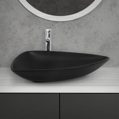 Vasque a poser céramique noir lavabo avec garniture de vidage noir 69x46x13 cm