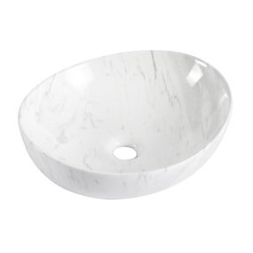 Vasque à poser carrée céramique imitation marbre blanc Bloom