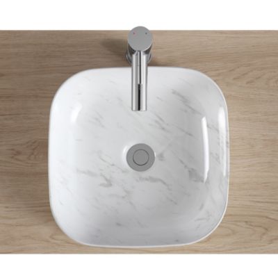 Vasque à poser carrée gamme Lou en céramique imitation marbre blanc l.37 x P.37 x H.12 cm