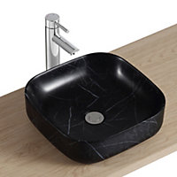 Vasque à poser carrée gamme Lou en céramique imitation marbre noir l.37 x P.37 x H.12 cm