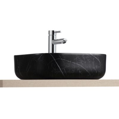 Vasque à poser carrée gamme Lou en céramique imitation marbre noir l.37 x P.37 x H.12 cm