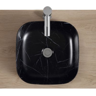 Vasque à poser carrée gamme Lou en céramique imitation marbre noir l.37 x P.37 x H.12 cm