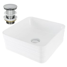 Vasque a poser en céramique blanc lavabo avec garniture de vidage 390x390x150 mm