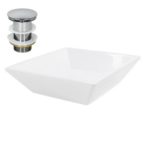 Vasque a poser en céramique blanc lavabo avec garniture de vidage  410x410x120mm