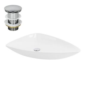 Vasque a poser en céramique blanc lavabo avec garniture de vidage 690x460x130 mm