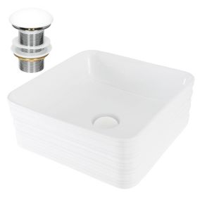 Vasque a poser en céramique lavabo avec garniture de vidage blanc 390x390x150 mm