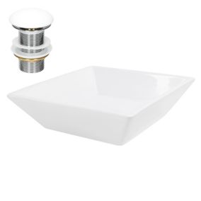 Vasque a poser en céramique lavabo avec garniture de vidage blanc 410x410x120 mm