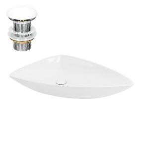 Vasque a poser en céramique lavabo avec garniture de vidage blanc 690x460x130 mm