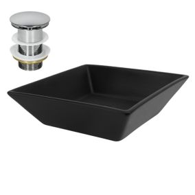 Vasque a poser en céramique noir lavabo avec garniture de vidage 410x410x120 mm