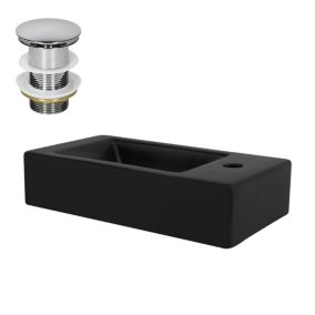 Vasque a poser en céramique noir lavabo avec garniture de vidage 460x260x110 mm