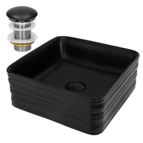 Vasque a poser en céramique noir lavabo avec garniture de vidage noir 390x150 mm