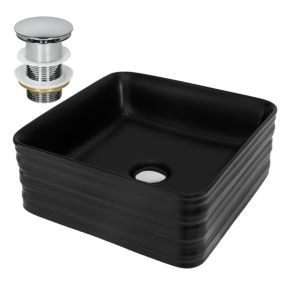 Vasque a poser en céramique noir lavabo avec garniture de vidange 390x390x150 mm