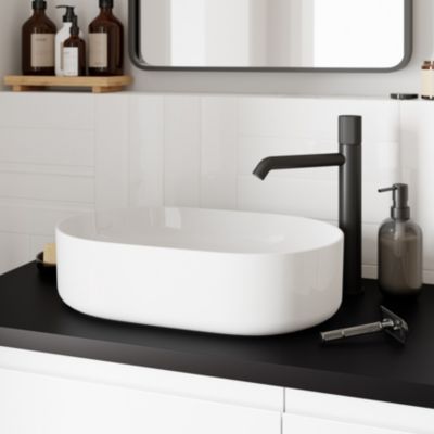 Vasque à poser en céramique blanc brillant l.48 x H.12,5 x P.30 cm, GoodHome Levanna