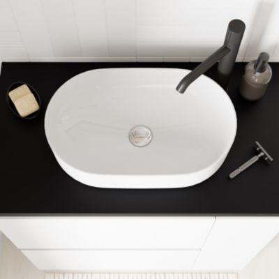 Vasque à poser en céramique blanc brillant l.48 x H.12,5 x P.30 cm, GoodHome Levanna