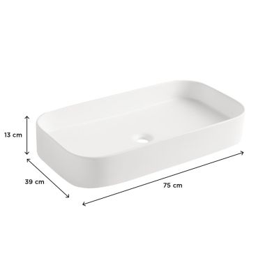 Vasque à poser en céramique blanc mat l.75 x H.13 x P.39 cm, Homesight Josy