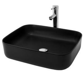 Vasque a poser lavabo en ceramique noir mat rectangulaire 500 x 405 x 135 mm