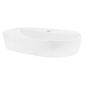 Vasque a poser ovale blanc en ceramique lavabo pour salle de bain 600x400x120 mm