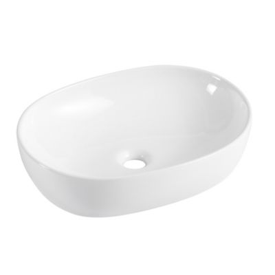 Lavabo Vasque Ovale Céramique Blanc Ecd-Germany 640x365x130 Mm Avec Bonde, Neuve
