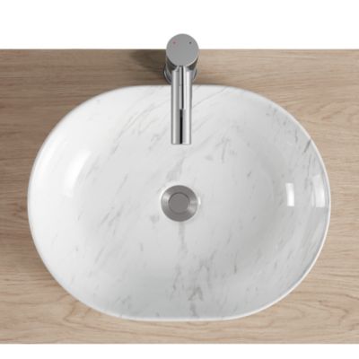 Vasque à poser ovale céramique imitation marbre blanc Lou