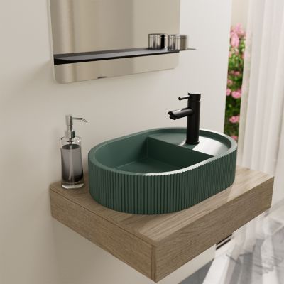 Vasque à poser ovale en béton vert effet moucheté l.54 x H.12 x P.36,5 cm, Homesight Pao