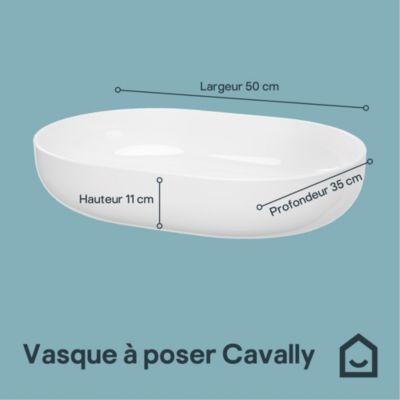 Vasque à poser ovale en céramique blanc brillant l.50 x P.35 cm, GoodHome Cavally
