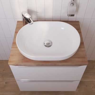 Vasque à poser ovale en céramique blanc brillant l.50 x P.35 cm, GoodHome Cavally
