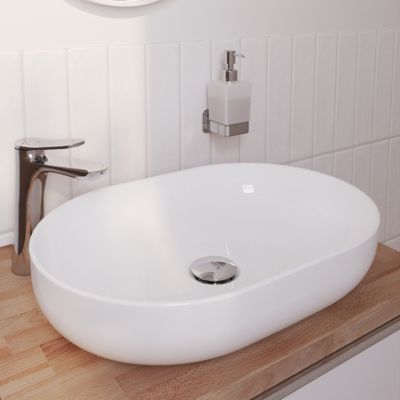 Vasque à poser ovale en céramique blanc brillant l.50 x P.35 cm, GoodHome Cavally
