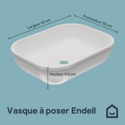 Vasque à poser ovale en céramique blanc l.45 x H.11,5 x P.35 cm, GoodHome Endell