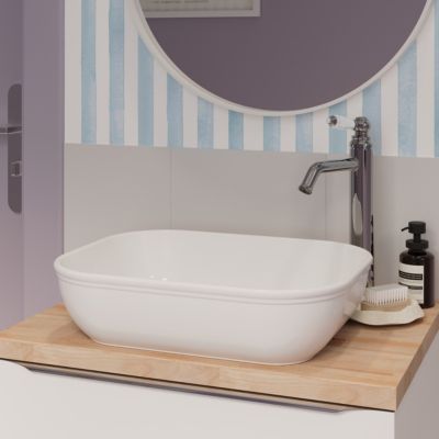 Vasque à poser ovale en céramique blanc l.45 x H.11,5 x P.35 cm, GoodHome Endell