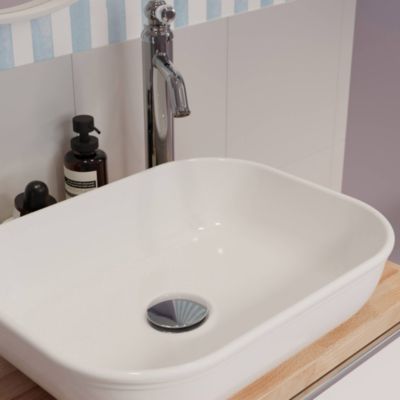 Vasque à poser ovale en céramique blanc l.45 x H.11,5 x P.35 cm, GoodHome Endell