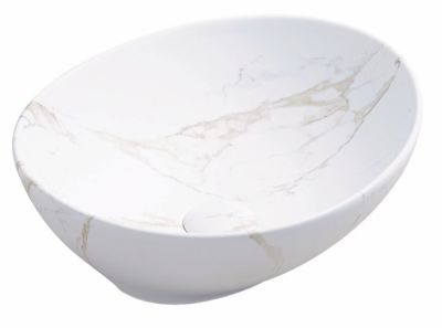 Vasque à poser ovale en céramique effet marbre blanc H.14 cm, Ondee