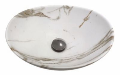 Vasque à poser ovale en céramique effet marbre blanc H.14 cm, Ondee