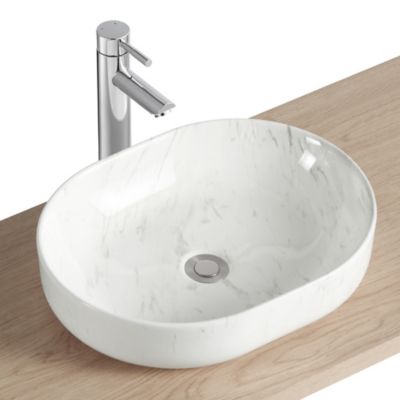 Vasque à poser ovale en céramique effet marbre blanc l.37 x H.12 x P.37 cm, Homesight Lou
