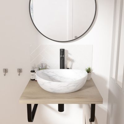Vasque à poser ovale en céramique effet marbre blanc l.42 x P.37 cm, Homesight Bloom