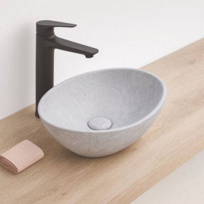 Vasque à poser ovale en céramique effet marbre gris H.14 cm, Ondee
