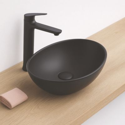 Vasque à poser ovale en céramique noir mat H.14 cm, Ondee
