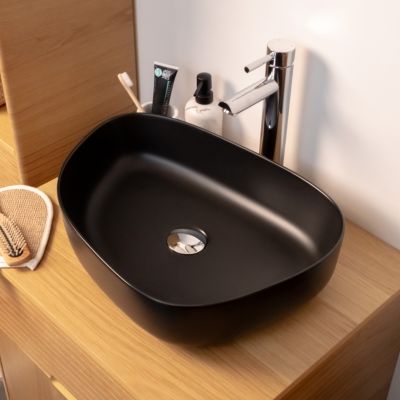 Vasque à poser ovale en céramique noir mat l.48 x H.13 cm, Homesight Pebble