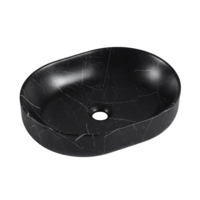 Vasque à poser ovale gamme Lou en céramique imitation marbre noir l.48 x P.37 x H.12 cm