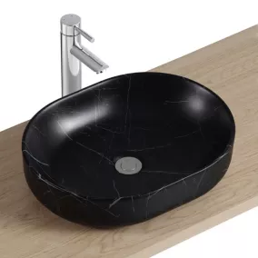 Vasque à poser ovale gamme Lou en céramique imitation marbre noir l.48 x P.37 x H.12 cm
