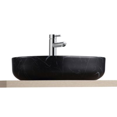 Vasque à poser ovale gamme Lou en céramique imitation marbre noir l.48 x P.37 x H.12 cm