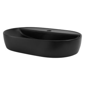 Vasque a poser ovale noir en ceramique lavabo pour salle de bain 600x400x120 mm