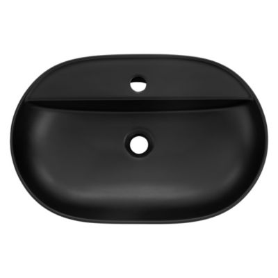 Vasque a poser ovale noir en ceramique lavabo pour salle de bain 600x400x120 mm
