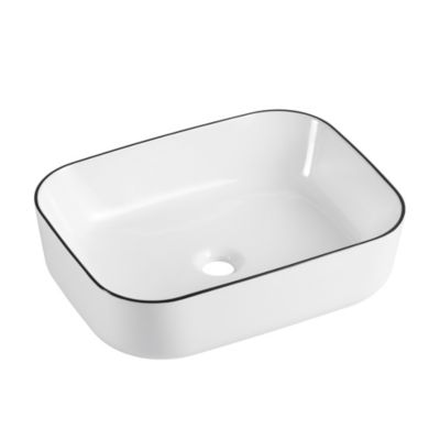 Vasque à poser rectangulaire en céramique blanc et noir l.48 x H.13 x P.37 cm, Homesight Kala