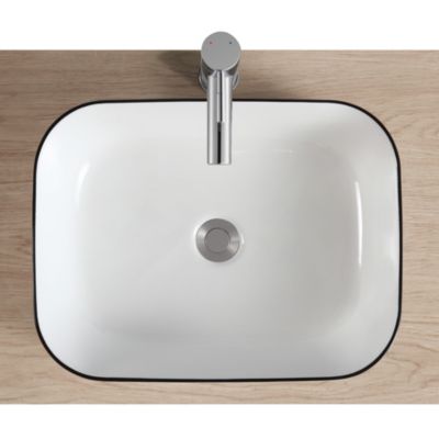 Vasque à poser rectangulaire en céramique blanc et noir l.48 x H.13 x P.37 cm, Homesight Kala