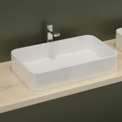 Vasque à poser rectangulaire en céramique blanche, l.60 x H.12 x P.37 cm, Homesight Saddy