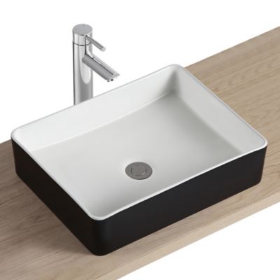 Vasque à poser rectangulaire en céramique noir et blanc l.47 x H.12 x P.36 cm, Homesight Albi