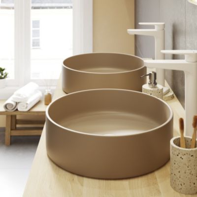 Vasque à poser ronde céramique beige mat GoodHome Samal