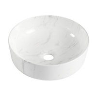 Vasque à poser ronde céramique imitation marbre blanc Lou